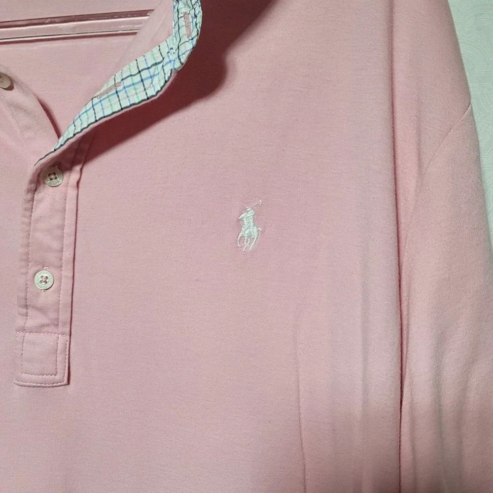 Polo Golf Ralph Lauren Mens XL Pink Short Sleeve Plaid Trim Polo Shirt